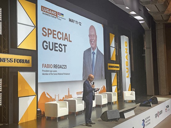 sgv-Präsident und Nationalrat Fabio Regazzi eröffnete das Lugano Business Forum.Bild: Sc