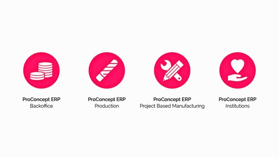 ProConcept ERP umfasst über 75 Module, welche in 4 sich ideal ergänzenden Produktlinien angeboten werden.