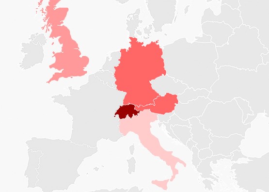 Royaume-Uni, Italie, Allemagne ou Italie. Toute l’Europe paie moins que les téléspectateurs et auditeurs suisses.  Illustration: DR