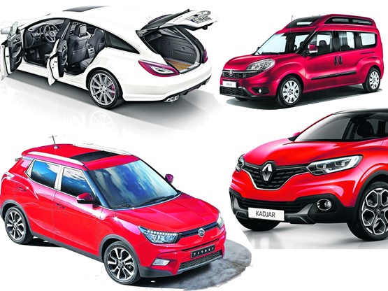 Mercedes CLS 45 AMG, Fiat Doblò, Renault Kadjar et Ssangyong Tivoli.