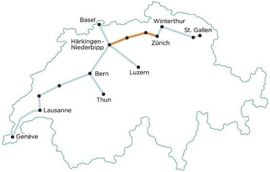 D’ici 2030, le premier tronçon de 66,7 km de long reliera Härkingen à Zurich. Les autres tronçons (500 km au total) seront construits d’ici 2050. Les coûts sont estimés à 3 milliards de francs.	Photo: CST