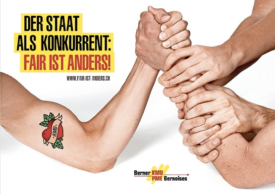 Fair ist anders: Unter diesem Motto kämpft Berner KMU gegen die unfaire Konkurrenz «mit dem Staat im Rücken».Illustration: zVg