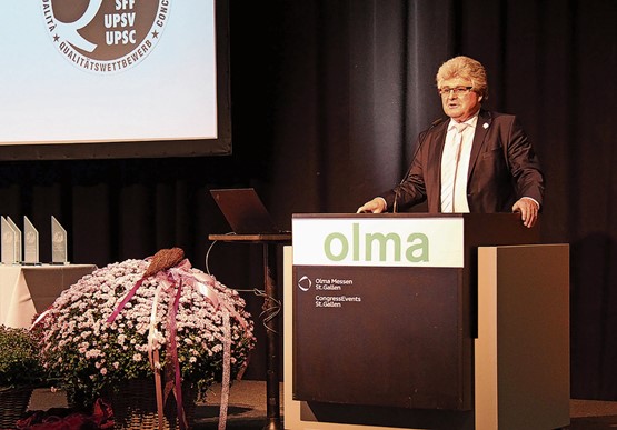 Engagierter Einsatz fürs Image von Schweizer Fleisch: SFF-Präsident Ivo Bischofberger bei einer Rede anlässlich der Schweizer Messe für Landwirtschaft und Ernährung Olma in St. Gallen. Bild: zVg