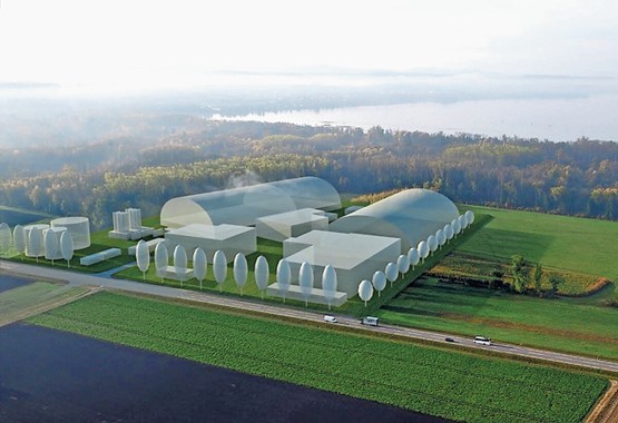 La centrale de biomasse de Galmiz permettrait de chauffer 20 000 personnes. Recouverte de panneaux solaires, elle pourrait déjà être en construction aujourd’hui.Photo: dr
