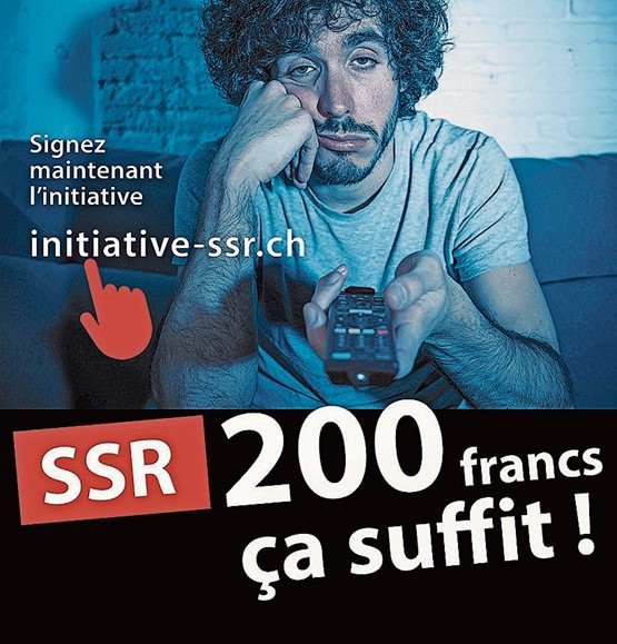 «200 francs, ça suffit»: l’initiative SSR, pour laquelle des signatures sont actuellement récoltées, reçoit un nouvel élan suite au rejet par le Conseil des Etats de l’initiative parlementaire de Fabio Regazzi, conseiller national (Le Centre/TI) et président de l’usam.Photo: dr