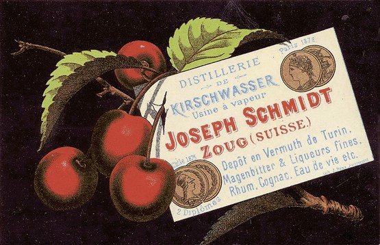 Postkarte der «Kirschwasser-Distillerie Joseph Schmidt Zoug», um 1890.Bild: Privatarchiv Ueli Kleeb, Zug