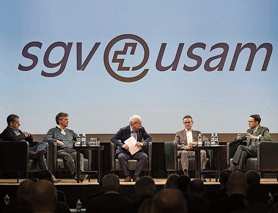 Peter Bruggmann, Silvio Ponti, Markus Somm (animateur), Gian-Luca Lardi et Matthias Baumberger (de g. à dr.)Photo: Iris Andermatt