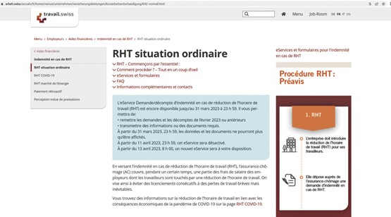 Le RHT peut être annoncé sur le site de travail.swiss.Capture d’écran: dr