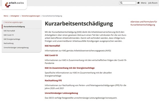 Auf arbeit.swiss können KMU Kurzarbeit anmelden.Screenshot: sgz