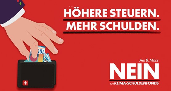 Für den Schweizerischen Gewerbeverband sgv ist klar: Die Klimafonds-Initiative verdient ein klares NEIN. Illustration: zVg