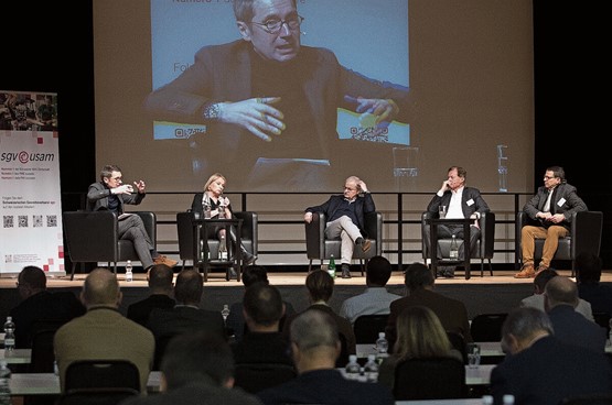 Diskutierten mit einem beim Thema Schweiz–EU leicht übermotivierten Markus Somm (v.l.): Peter Grünenfelder, Elisabeth Schneider-Schneiter, Stephan Rietiker und Matthias Jauslin.Bild: isa