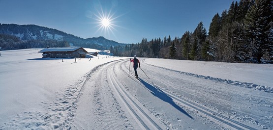 Sonne, Schnee, frische Luft und Ruhe: Was gibt es Schöneres, als auf den langen, schmalen Brettern durch die Weite der Schweizer Bergwelt zu gleiten und im Einklang mit der Natur zu relaxen. Bild: 123 RF