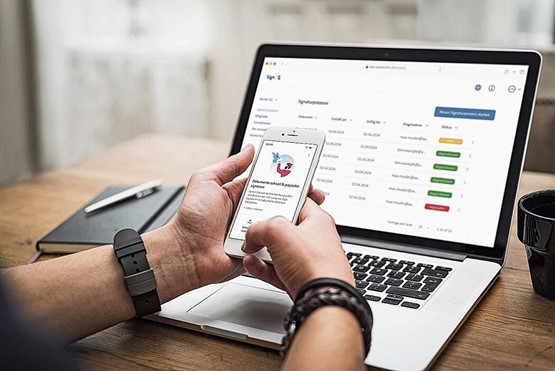 Spart Zeit und Kosten zugleich: Die qualifizierte elektronische Signatur (QES) ist seit 2017 der handschriftlichen Unterschrift gleichgestellt. Bild: Swisscom