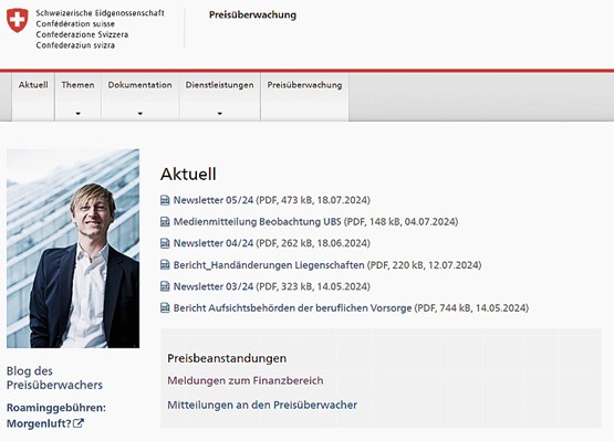 Auf dieser Seite können betroffene KMU missbräuchliche Preise im Zusammenhang mit der Grossbank UBS melden.Screenshot: preisueberwacher.admin.ch/sgz