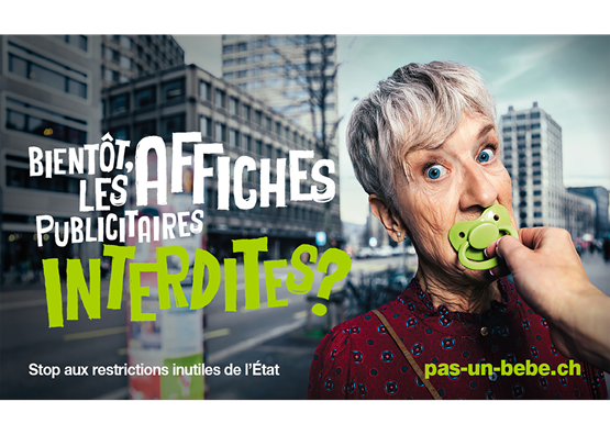 Exemple récent de la croissance de l’État-nounou: le législatif de la ville de Zurich interdit la publicité dans toute la cité de Zwingli. Affiche: dr