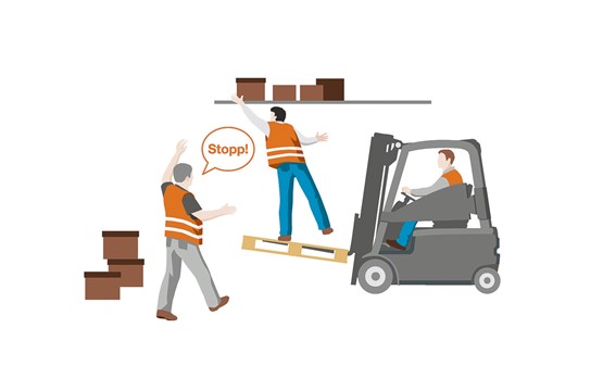 Vorgesetzte müssen das STOPP-Sagen bei Gefahr aktiv unterstützen und fördern.Illustrationen: Suva/Oculus Illustration