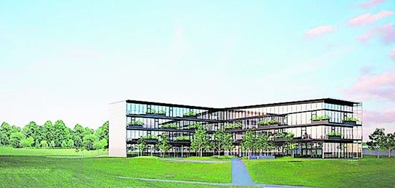 Das neue Opacc Firmengebäude in unmittel­- barer Nähe des Bahnhofs Rothenburg und der Autobahnausfahrt Rothenburg wird für  ca. 200 Mitarbeitende ausgelegt.BILD: ZVG