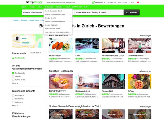 Machtverschiebung von den Unternehmen zum Kunden: Portale wie Trip Advisor sind heute nicht mehr wegzudenken. BILD: Screenshot/ZVG